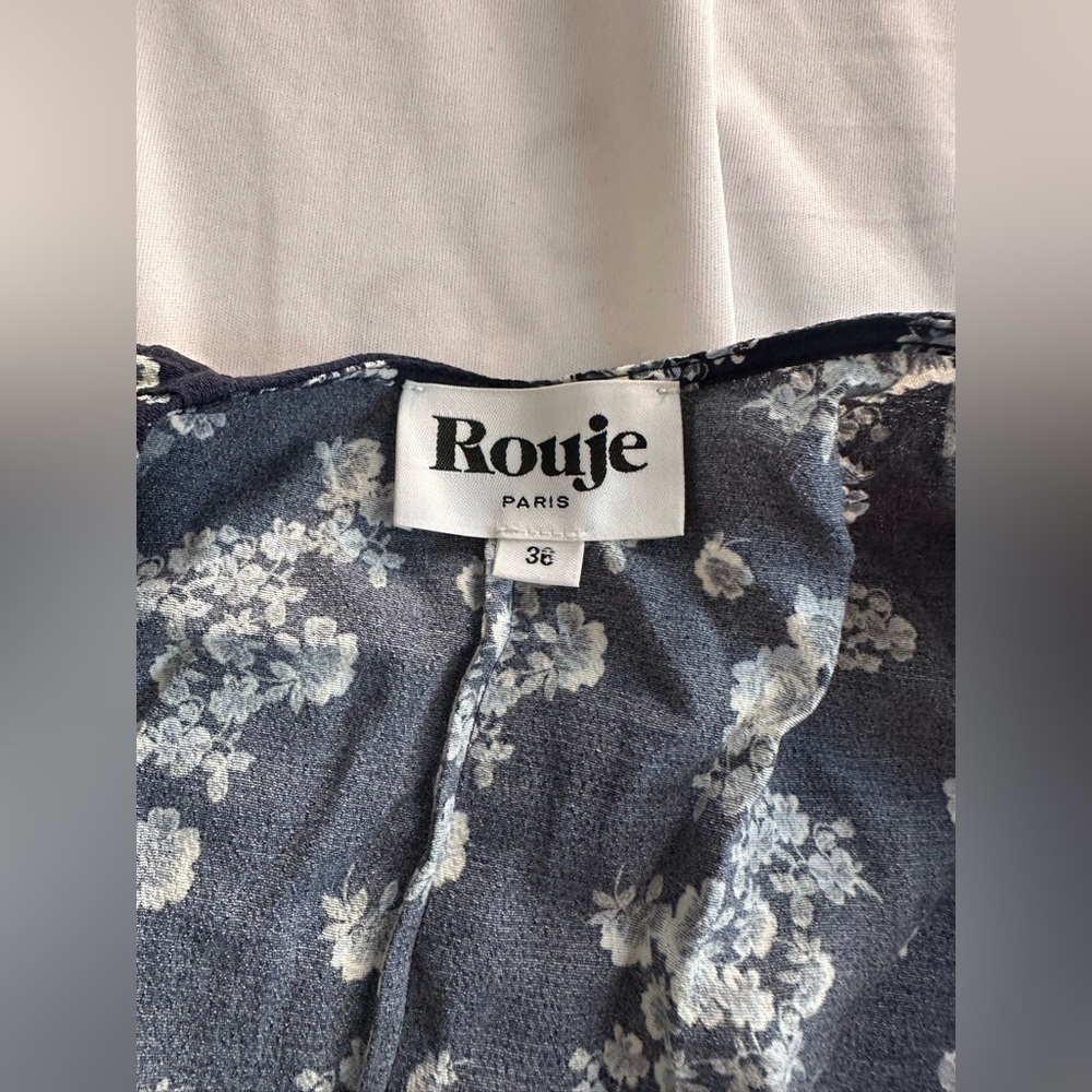 Rouje Wrap Dress S XS 36 Blue Floral Side Buttons Midi Length - Picture 7 of 9